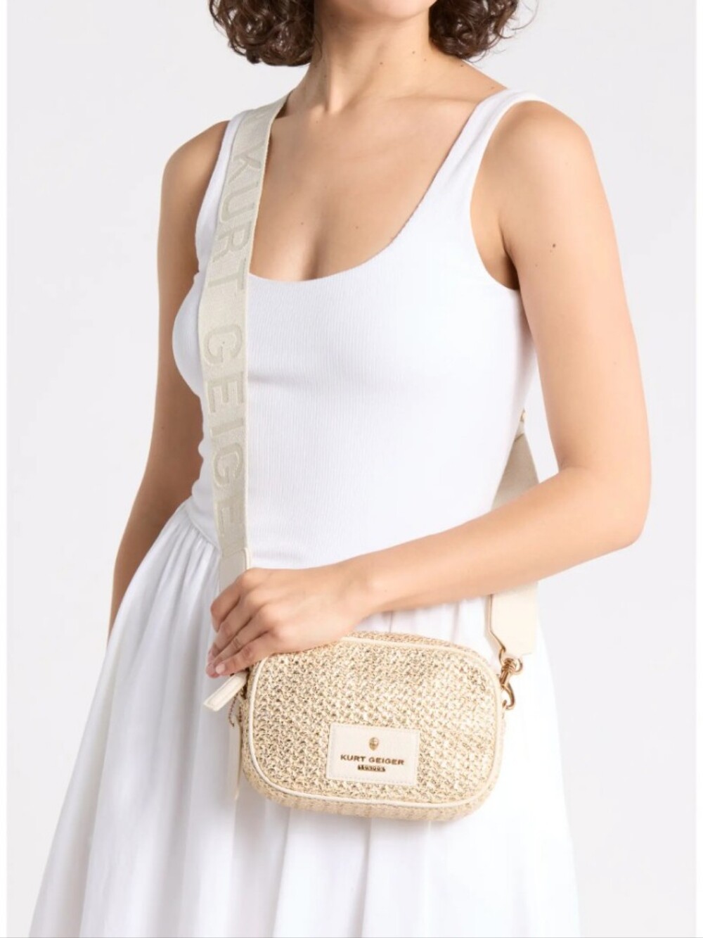 Kurt Geiger-Chriswick Faux Raffia Camera Bag (Open Yellow 🤎)